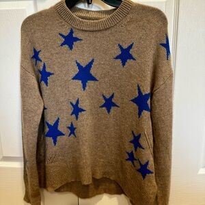 Zadig & Voltaire Markus Camel Cashmere Sweater with Blue Stars